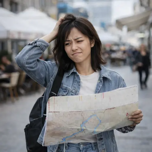 Ragazza confusa con mappa di Genova in mano